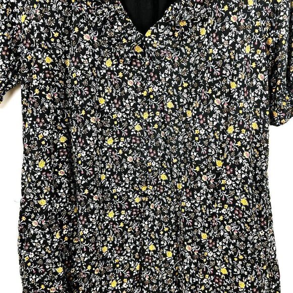 Madewell Ruffle Button Front Trapeze Folkmagic Black Floral Print Dress NA260 - Picture 8 of 13